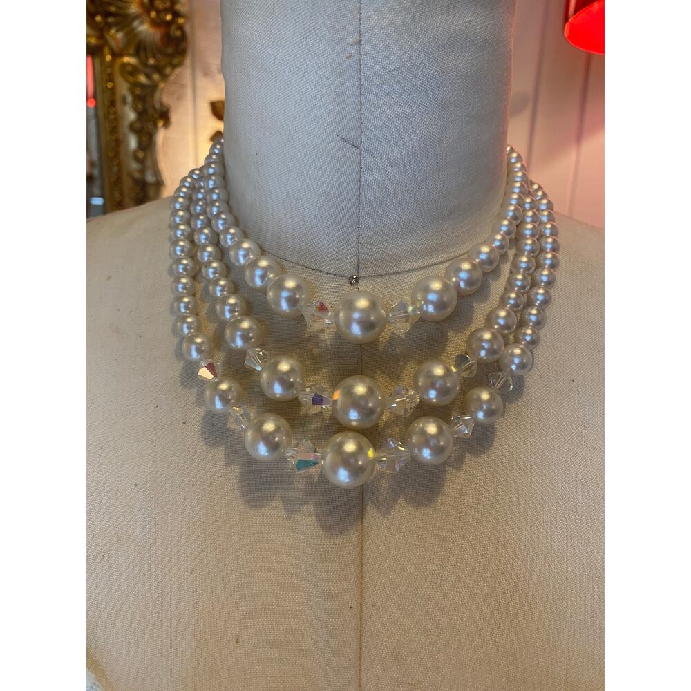 vintage 1950s pearl necklace 50s choker aurora borealis costume jewelry bridal